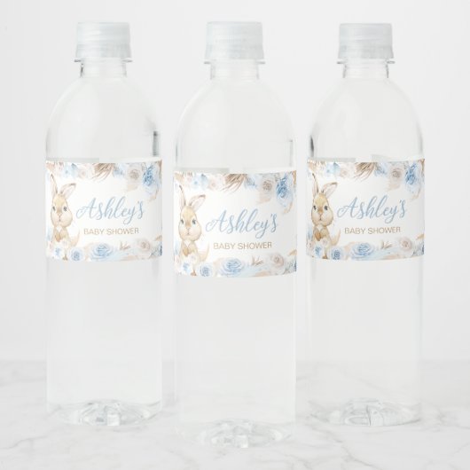 Blue Boho Bunny Baby shower Waterfles Etiket (Flessen)