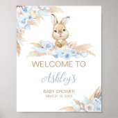 Blue Boho Bunny Baby shower Welkom Poster (Voorkant)