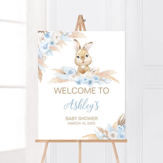 Blue Boho Bunny Baby shower Welkom Poster