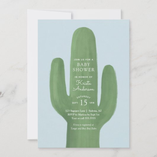 Blue Boho Cactus Boy Baby shower Invitation Kaart (Voorkant)