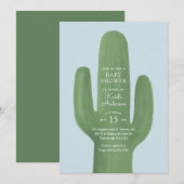Blue Boho Cactus Boy Baby shower Invitation Kaart (Voorkant / Achterkant)