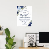 Blue Boho Chic Floral Unplugged Wedding Ceremony Poster (Thuiskantoor)