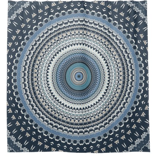 Blue Boho Chic Mandala Douchegordijn (Voorkant)
