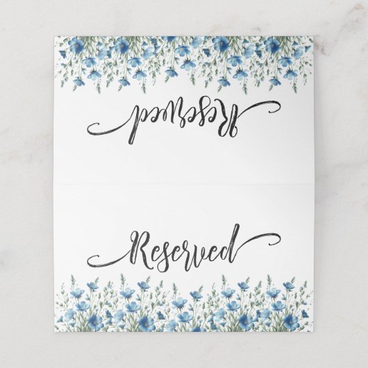 Blue Boho Chic Wildflowers Eenvoudige bruiloft ger Plaatskaartje (Buitenkant ongevouwen)