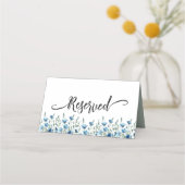 Blue Boho Chic Wildflowers Eenvoudige bruiloft ger Plaatskaartje (Achterkant)