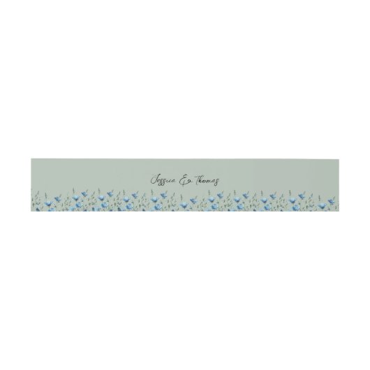 Blue Boho Chic Wildflowers Sage Green Wedding Uitnodigingen Wikkel (Vlak)