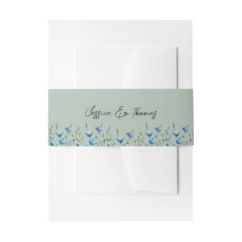 Blue Boho Chic Wildflowers Sage Green Wedding Uitnodigingen Wikkel