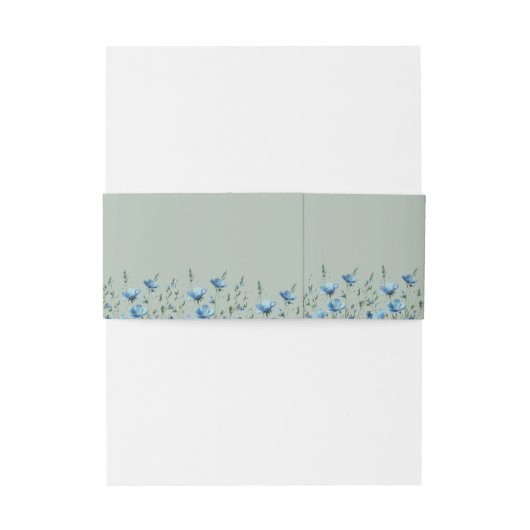 Blue Boho Chic Wildflowers Sage Green Wedding Uitnodigingen Wikkel (Achterkant Voorbeeld)