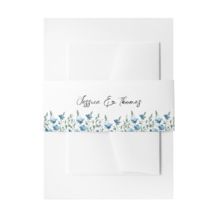 Blue Boho Chic Wildflowers Witte bruiloft Uitnodigingen Wikkel