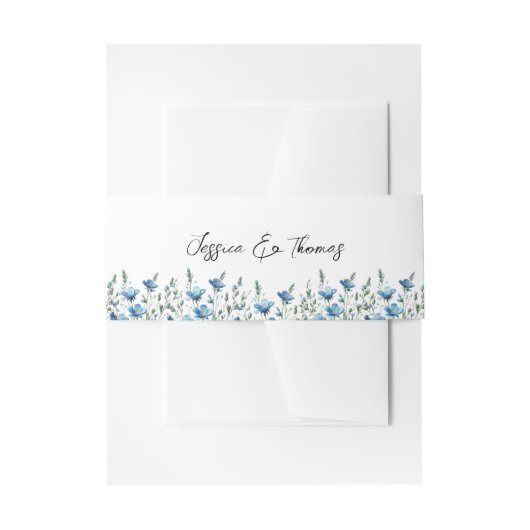 Blue Boho Chic Wildflowers Witte bruiloft Uitnodigingen Wikkel (Voorkant Voorbeeld)