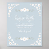 Blue Boho Daisy Baby shower Diaper Raffle Sign Poster (Voorkant)