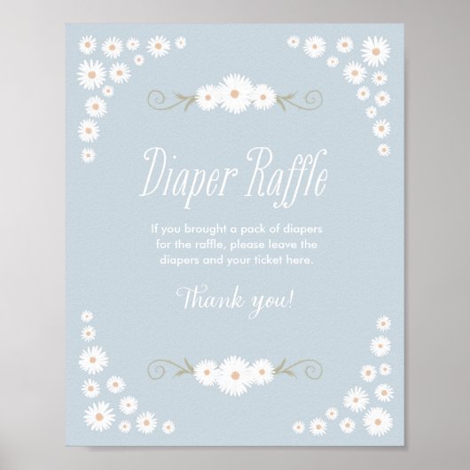 Blue Boho Daisy Baby shower Diaper Raffle Sign Poster (Voorkant)