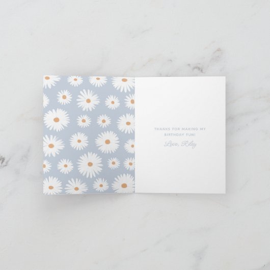 Blue Boho Daisy Birthday Party Bedankkaart (Binnen)