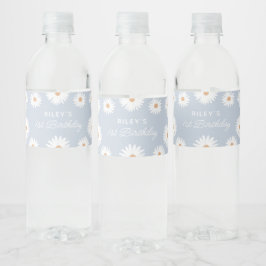 Blue Boho Daisy Birthday Party Waterfles Etiket