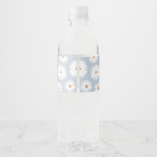 Blue Boho Daisy Birthday Party Waterfles Etiket (Achterkant)