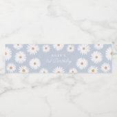 Blue Boho Daisy Birthday Party Waterfles Etiket (Enkel label)