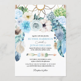 Blue Boho Drocatcher Wedding Uitnodiging