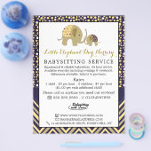 Blue Boho Elephant, Babysitter, Daycare, Nursery Flyer (Enkel)