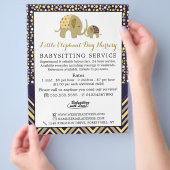 Blue Boho Elephant, Babysitter, Daycare, Nursery Flyer (Hand)