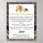 Blue Boho Elephant, Babysitter, Daycare, Nursery Poster (Voorkant)