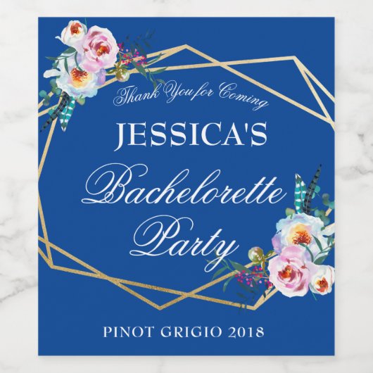  Blue Boho Feather Bachelorette Party Wijn Etiket (Enkel label)