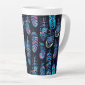 Blue Boho Feathers Pattern Latte Mok (Rechterhoek)