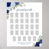 Blue Boho Floral 29 Table Wedding Seating Chart Poster (Voorkant)