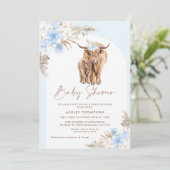 Blue Boho Floral Arch Highland Koe Baby shower Kaart (Staand voorkant)