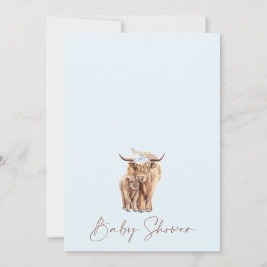 Blue Boho Floral Arch Highland Koe Baby shower Kaart (Achterkant)