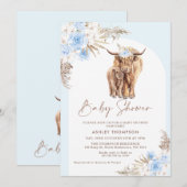 Blue Boho Floral Arch Highland Koe Baby shower Kaart (Voorkant / Achterkant)
