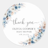 Blue Boho Floral Baby shower Classic Ronde Sticker (Voorkant)