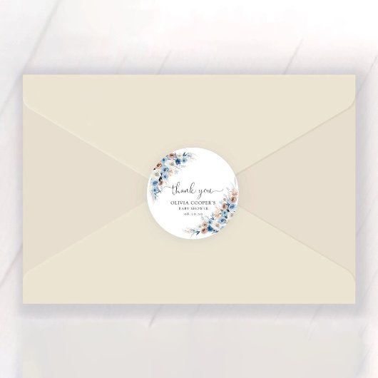 Blue Boho Floral Baby shower Classic Ronde Sticker