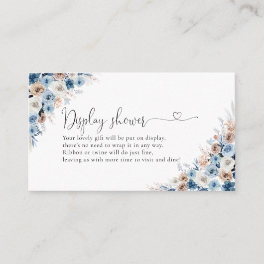 Blue Boho Floral Baby shower Display Kaart (Voorkant)