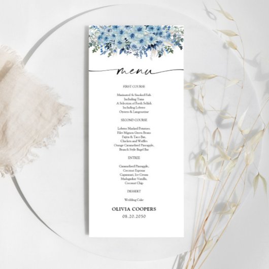 Blue Boho Floral Baby shower Menu