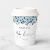 Blue Boho Floral Baby shower Paper Cup Papieren Bekers (Achterkant)