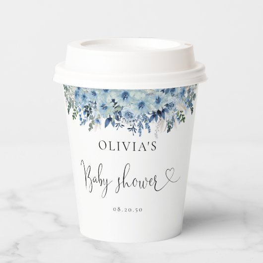 Blue Boho Floral Baby shower Paper Cup Papieren Bekers (Voorkant)