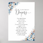 Blue Boho Floral Baby shower Poster (Voorkant)