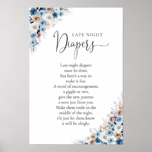 Blue Boho Floral Baby shower Poster (Voorkant)