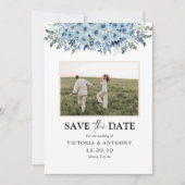 Blue Boho Floral Bewaar de datum met foto Save The Date (Voorkant)