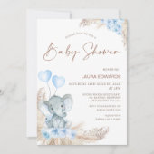 Blue Boho Floral Boys Olifant baby shower Kaart (Voorkant)