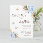 Blue Boho Floral Butterfly Kisses Baby shower Kaart (Staand voorkant)