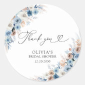 Blue Boho Floral Classic Ronde Sticker (Voorkant)