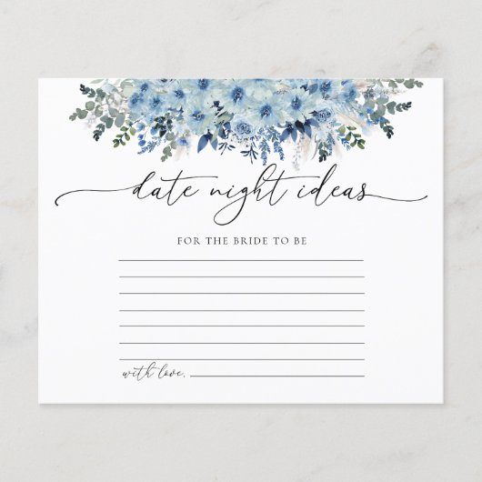 Blue Boho Floral Date Night Ideeën Kaart (Voorkant)