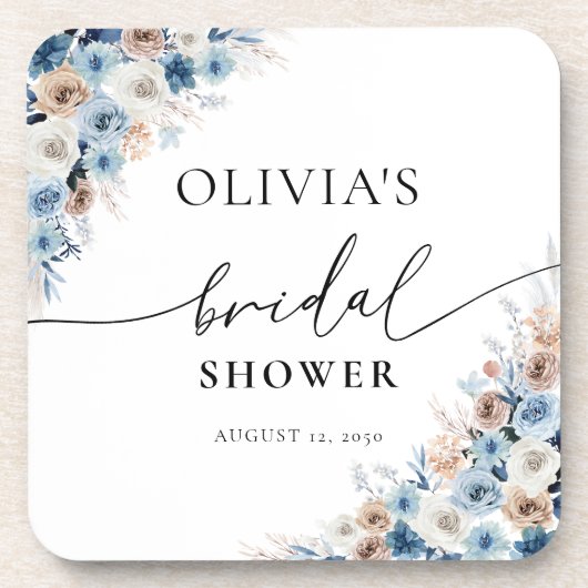 Blue Boho Floral drankenachtbaan Bier Onderzetter (Voorkant)