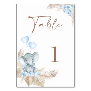 Blue Boho Floral Elephant Baby shower Kaart