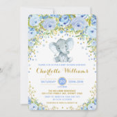 Blue Boho Floral Elephant Invite Boy Baby shower Kaart (Voorkant)