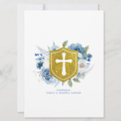 Blue Boho Floral en Gold Crest Baptism Invitation Kaart (Achterkant)