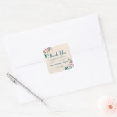 Blue Boho Floral Feather Baby shower Dank je wel Vierkante Sticker (Envelop)
