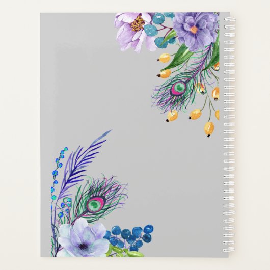 Blue Boho Floral Feather Wedding Planner (Achterkant)