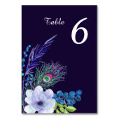 Blue Boho Floral Feather Wedding Table Kaart (Achterkant)